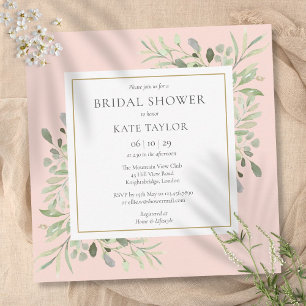 Invitación Elegante Desayuno Nupcial Rosa Rubor Verde