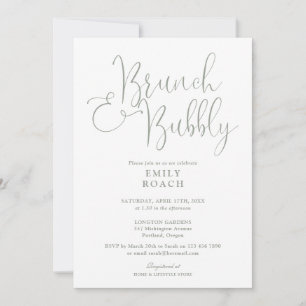 Invitación Elegante Desayuno Verde Salvia y Burbujeante Despe
