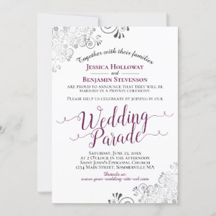 Invitación Elegante desfile Boda Cassis Morado y Plata Lacy