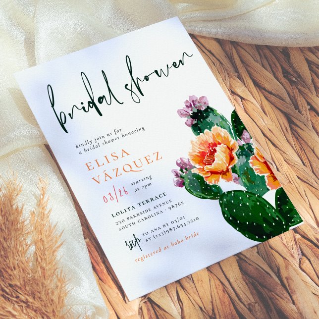 Invitación Elegante Desierto Boho Cactus & Flores Despedida d (Subido por el creador)