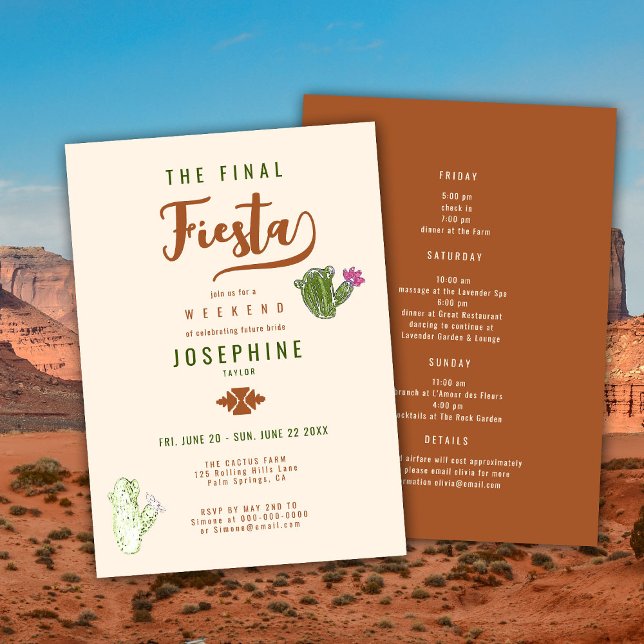 Invitación Elegante Desierto Cactus Rust Bachelorette Weekend (Subido por el creador)