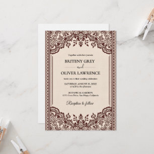 Invitación Elegante desmalezado burgundy Papel Picado