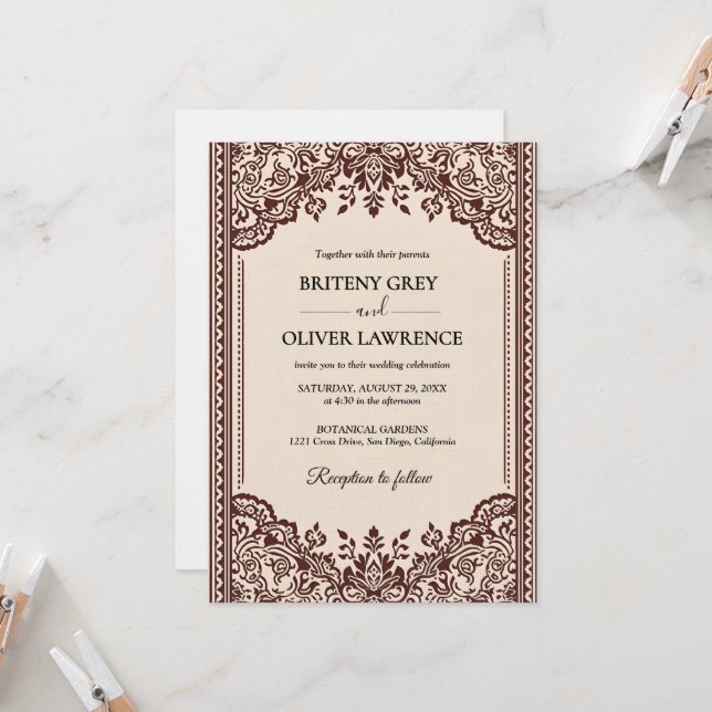 Invitación Elegante desmalezado burgundy Papel Picado (Anverso/Reverso In Situ)