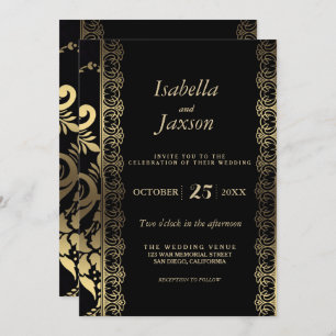 Invitación Elegante Despacho negro y dorado