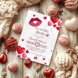 Invitación Elegante Despedida de Soltera Beso Labios Rojos Du