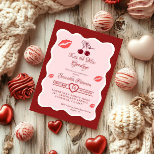 Invitación Elegante Despedida de Soltera Beso Rojo Labios Duc