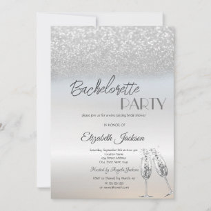 Invitación Elegante Despedida de Soltera con Brillo Plateado