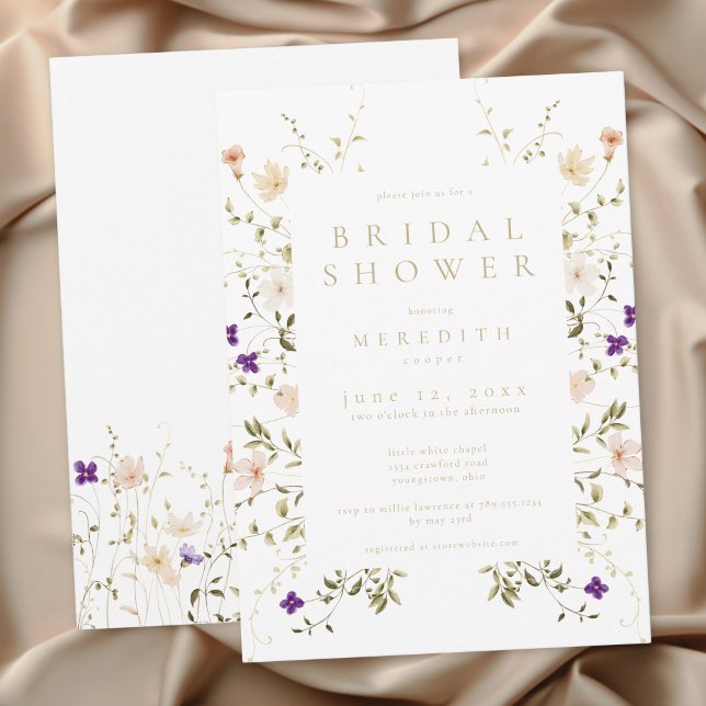 Invitación Elegante Despedida de Soltera con Flores Silvestre (Elegant Romantic Wildflower Bridal Shower Invitation)