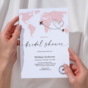 Invitación Elegante Despedida de Soltera de Mapa Rosa de Viaj