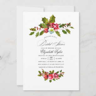 Invitación Elegante Despedida de Soltera de Navidad con Acebo