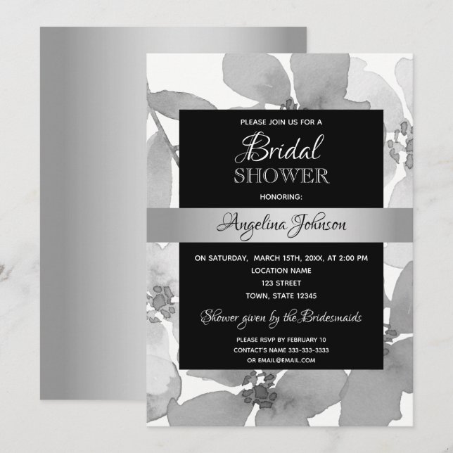 Invitación Elegante Despedida de Soltera en Blanco y Negro (Anverso / Reverso)