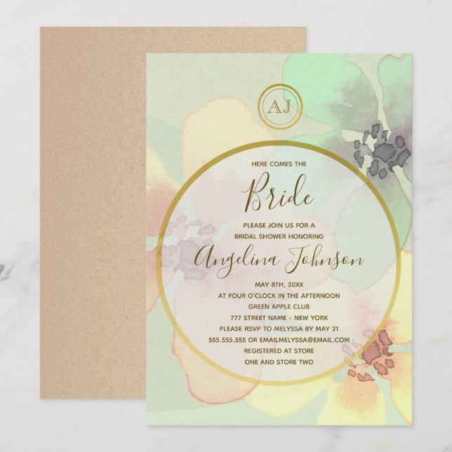 Invitación Elegante Despedida de Soltera en Primavera Verano  (Anverso / Reverso)