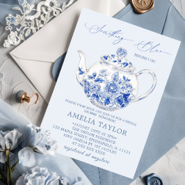 Invitación Elegante Despedida de Soltera Floral Azul Toile