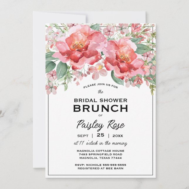 Invitación Elegante Despedida de Soltera Floral Rosa (Anverso)