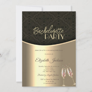 Invitación Elegante Despedida de Soltera Negra Damasco Dorado