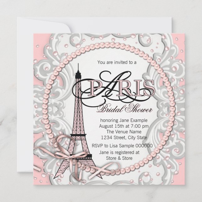 Invitación Elegante Despedida de Soltera Rosa París (Anverso)