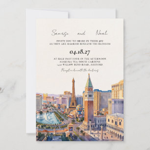 Invitación Elegante destino de boda con skyline de Las Vegas
