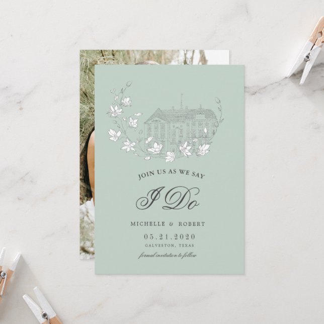 Invitación Elegante Destino Floral Foto Guardar La Fecha (Anverso/Reverso In Situ)