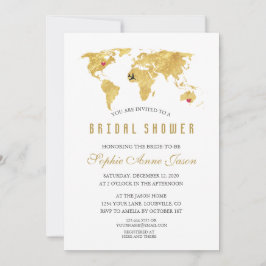 Invitación Elegante Destino Gold World Map Bridal Shower