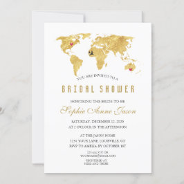 Invitación Elegante Destino Gold World Map Bridal Shower