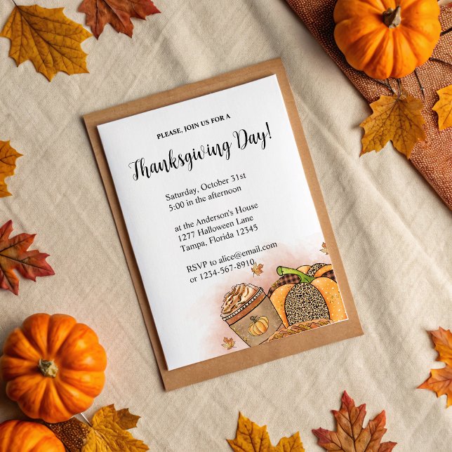 Invitación Elegante Día de Acción de Gracias (Elegant Thanksgiving Day Invitation)