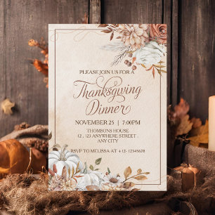 Invitación Elegante Día de Acción de Gracias Rústico Crema Ma