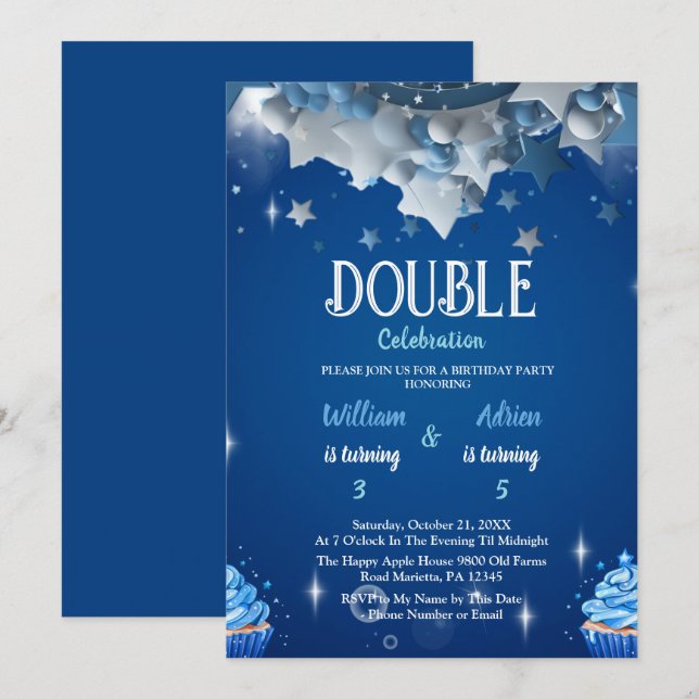 Invitación Elegante Día de Aniversario de la Doble Celebració (Anverso / Reverso)