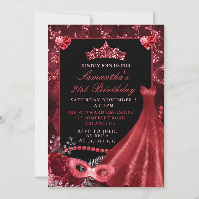 Invitación Elegante Día de Aniversario de la Mascarada del Ve (Anverso)