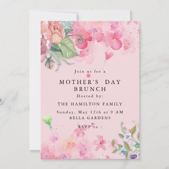 Invitación Elegante Día de la Madre con flores (Anverso)