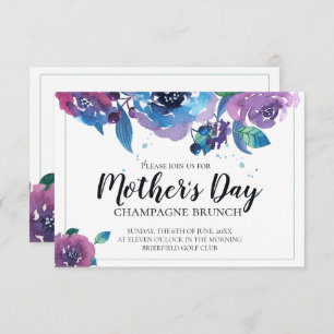 Invitación Elegante Día de la Madre floral azul violeta
