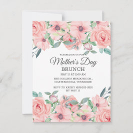 Invitación Elegante Día de la Madre Floral Verde Masaje Rosa 