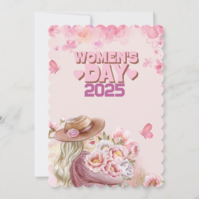 Invitación Elegante Día de la Mujer 2025 con diseño floral ro (Anverso)