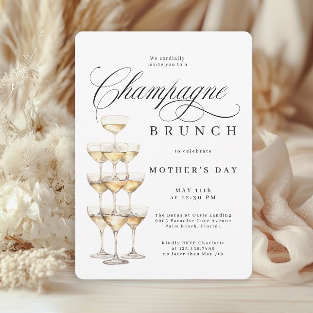 Invitación Elegante Día de las Madres de Brunch de Champagne (Available in both printed and instant download digital formats.)