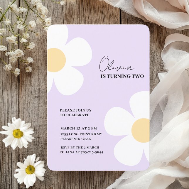 Invitación Elegante Día de Primavera de Daisy Púrpura (Subido por el creador)