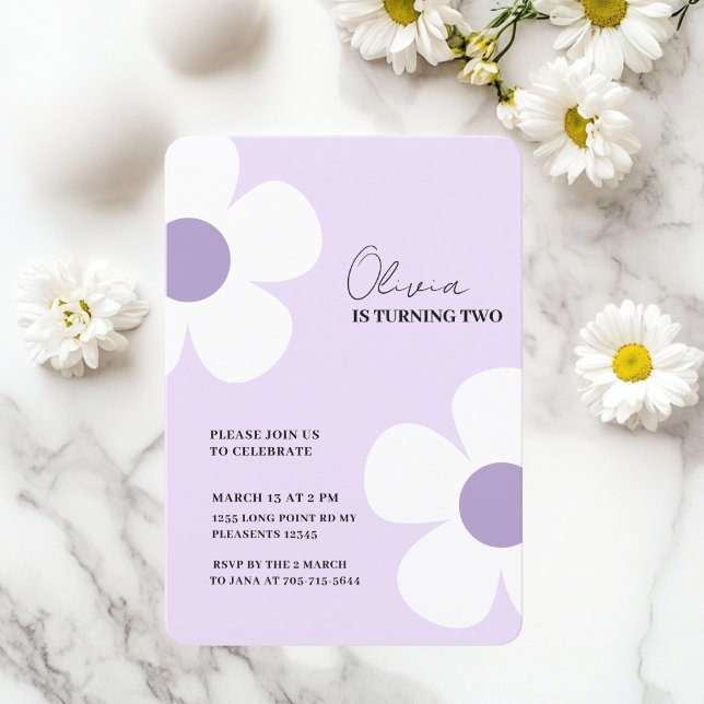 Invitación Elegante Día de Primavera de Daisy Púrpura (Subido por el creador)