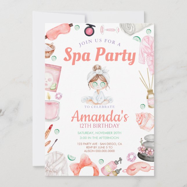 Invitación Elegante Día de Spa Cumpleaños (Anverso)