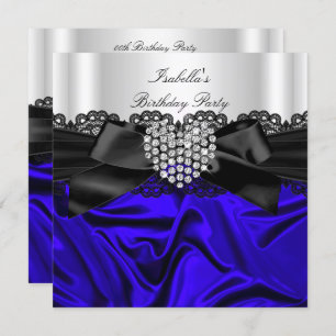 Invitación Elegante Día del Diamante Blanco Blanco Negro Azul