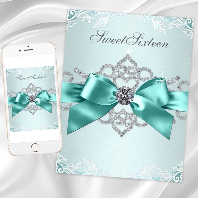 Invitación Elegante Diamante Azul Verde azulado En Cualquier  (Beautiful teal blue any occasion invitation. Add your text to the front and/or back for your event.)
