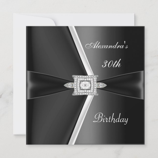 Invitación Elegante diamante blanco negro de cumpleaños númer (Anverso)
