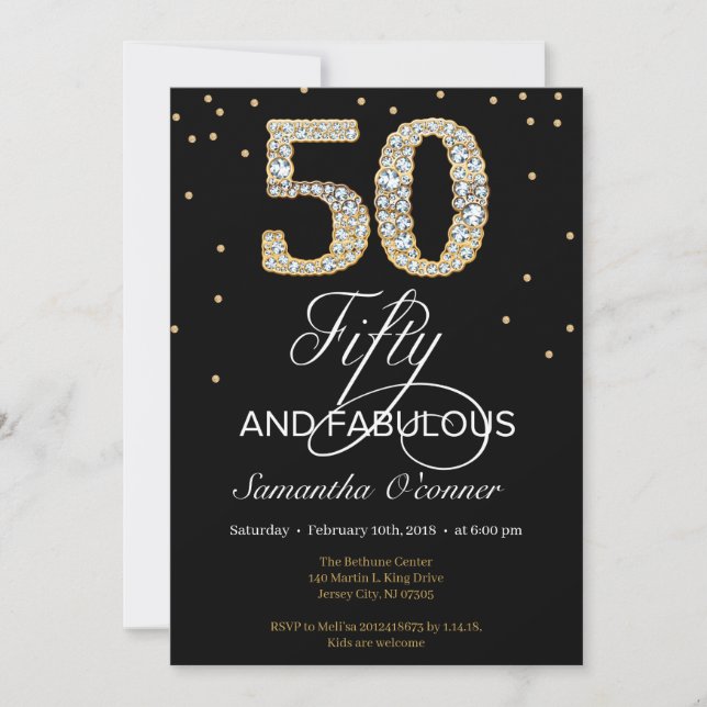 Invitación Elegante diamante de oro negro de 50 años (Anverso)
