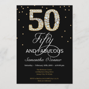 Invitación Elegante diamante de oro negro de 50 años