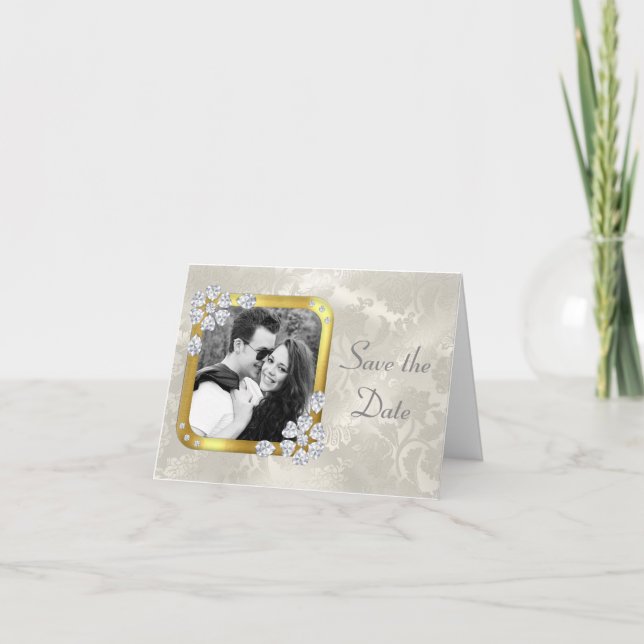 Invitación Elegante diamante de perla plateada salva la fecha (Anverso)