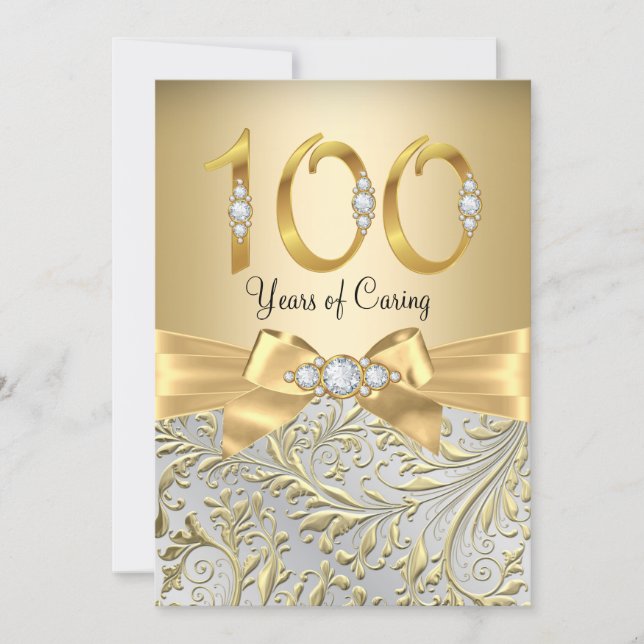 Invitación Elegante diamante dorado con 100 años (Anverso)