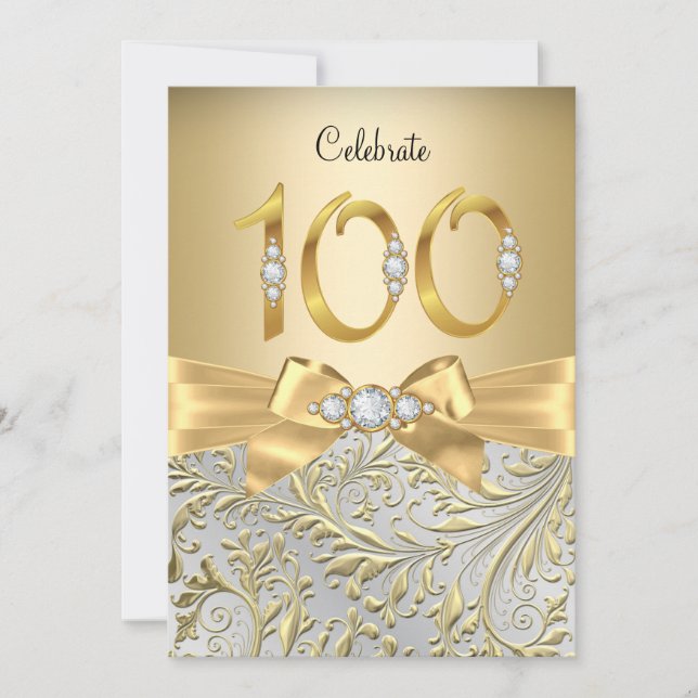 Invitación Elegante diamante dorado con 100 años (Anverso)