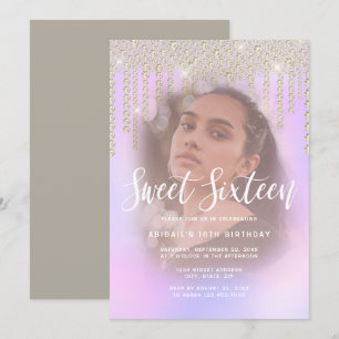 Invitación Elegante diamante dorado gotea dulce morado diecis