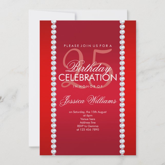 Invitación Elegante Diamante Jeweld Ruby Red Birthday (Anverso)