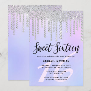 Invitación Elegante diamante moderno gotea dulce dieciséis