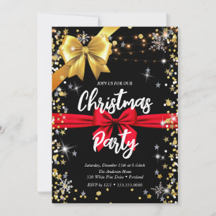 Invitación Elegante diamante negro, cinta dorada, confeti