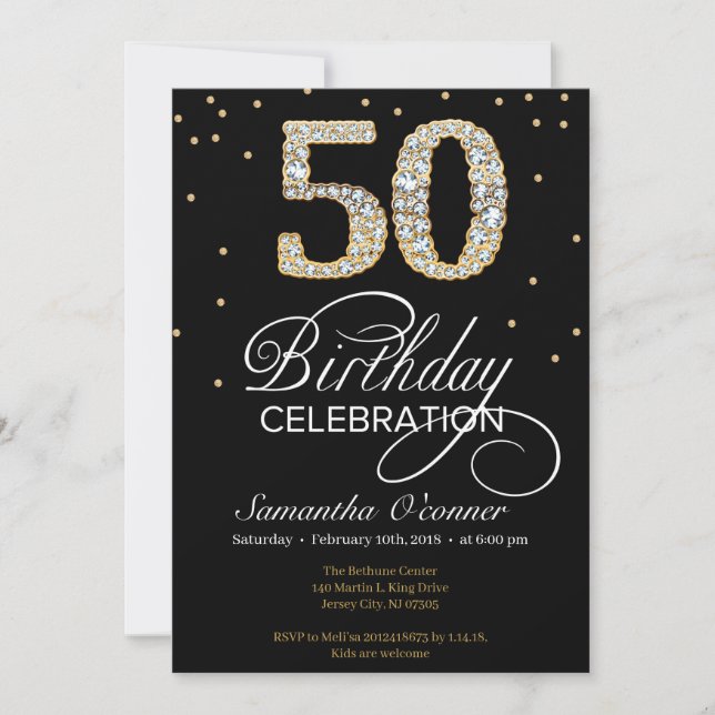 Invitación Elegante diamante negro de 50 años (Anverso)