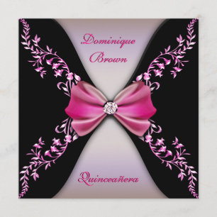 Invitación Elegante diamante negro rosado Quinceanera